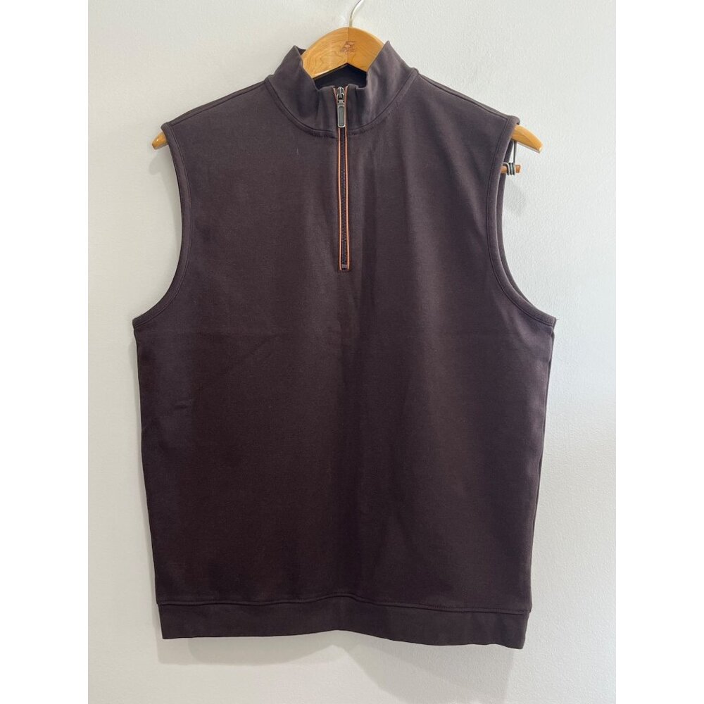 Hart Schaffner Marx 1/4 Zip Vest Mens M Brown Collard 90s Preppy